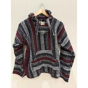 Earth Ragz Baja Hooded Pullover Jerga Hoodie - Burgundy & Black